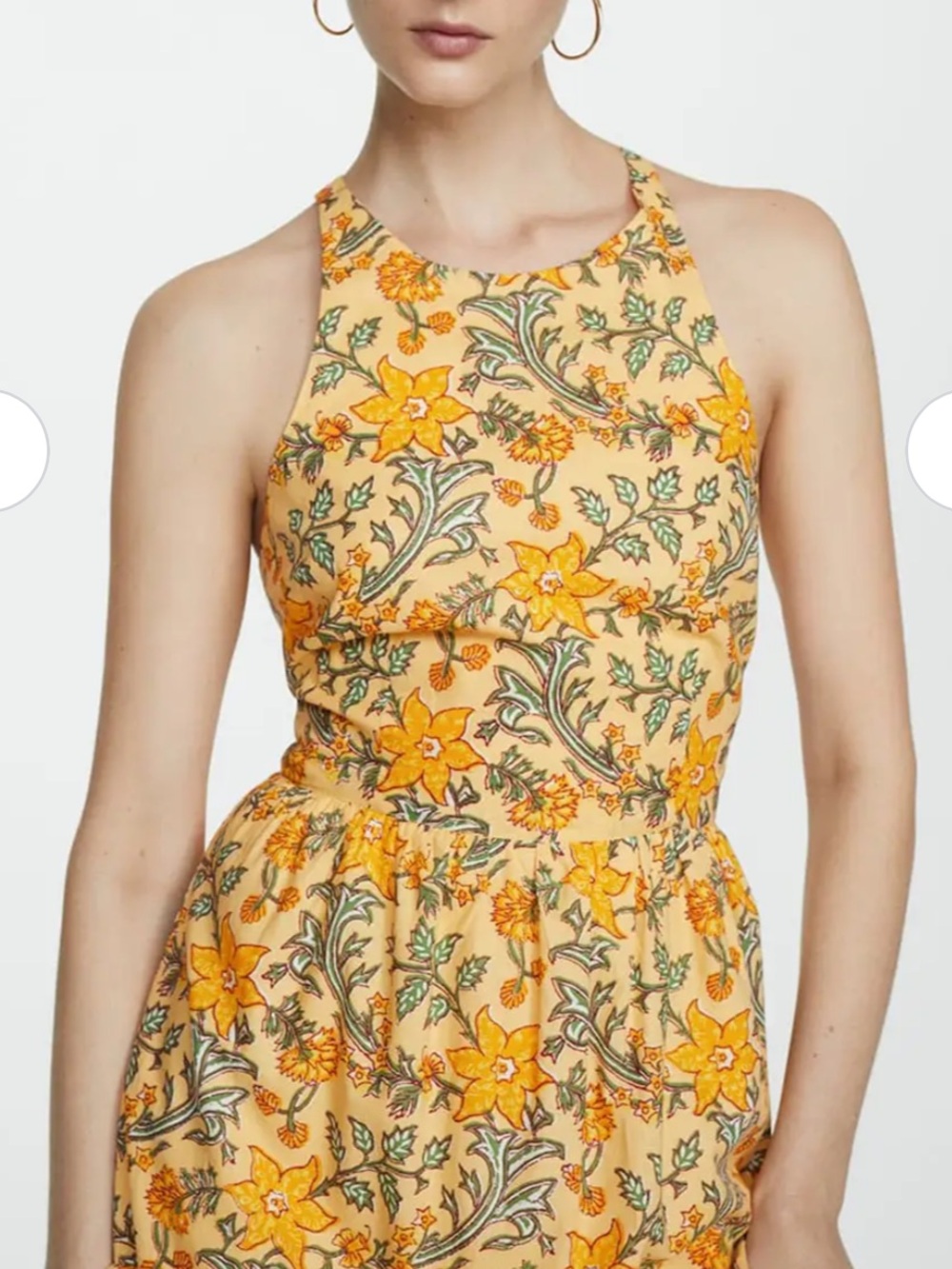 Mango Halter Neck Lace-Up Back Tiered Floral Maxi Dress in Yellow - Picture 3 of 13